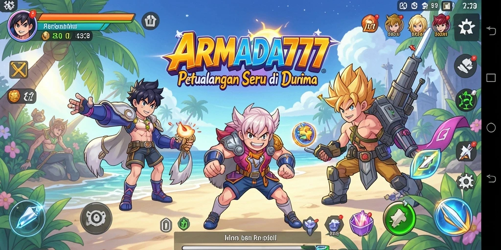 Gambar gameplay ARMADA777 menampilkan aksi seru dengan karakter Anime.