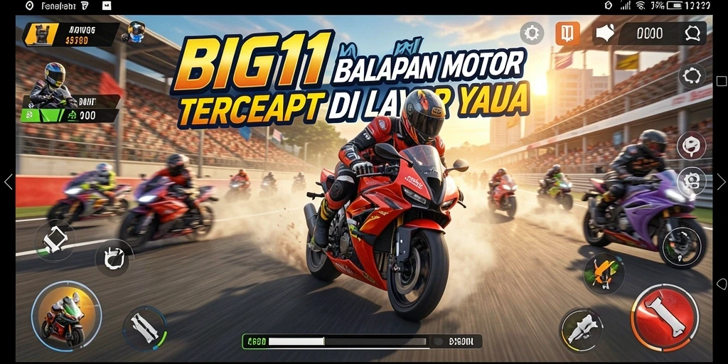 Tampilan gameplay menarik dari balapan motor yang mendebarkan.