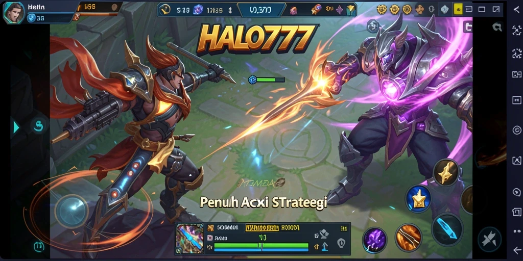 Tangkapan layar gameplay HALO777 menampilkan aksi seru di arena pertempuran MOBA.
