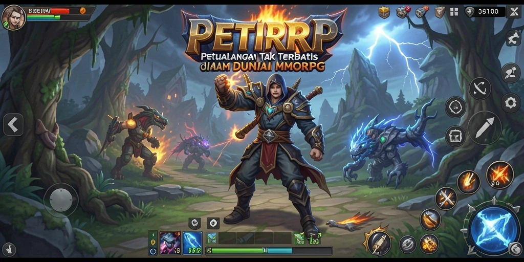 Screenshot dari gameplay PETIRRP yang menampilkan aksi pertarungan MMORPG.