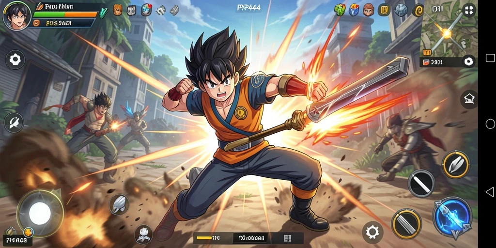 Tampilan gameplay PP444 yang penuh aksi dan karakter Anime.